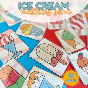 Gioco di abbinamento gelati per bambini, carta di abbinamento ghiaccioli, attività di modelli per bambini in età prescolare (Pre-k), puzzle estivo stampabile, pagina di libro multiattività