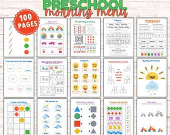 Preschool Morning Menu Printable: 100 No-Prep Learning Activities Workbook (PDF Download)