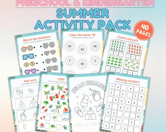 Summer Activity Packet: Preschool Worksheet Bundle (PDF Download)