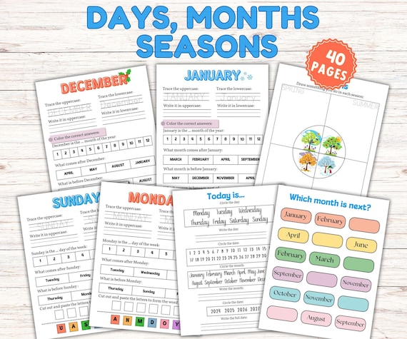Days, Months & Seasons Practice: Preschool Printable Worksheets (PDF Download)