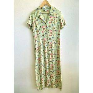 CAROL ANDERSON Vtg 90s Green Floral Short Sleeve Button Down Maxi Dress Women 12