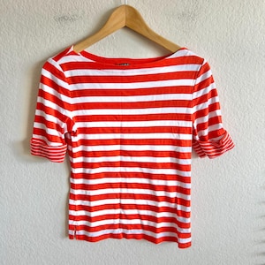 RALPH LAUREN Green Label Vintage Y2K Orange White Stripe Top Blouse Wome Medium