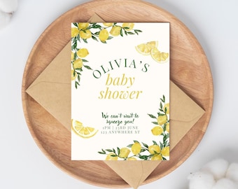 We Can’t Wait to Squeeze You Baby Shower Invite | Lemon Theme | Editable Digital Download