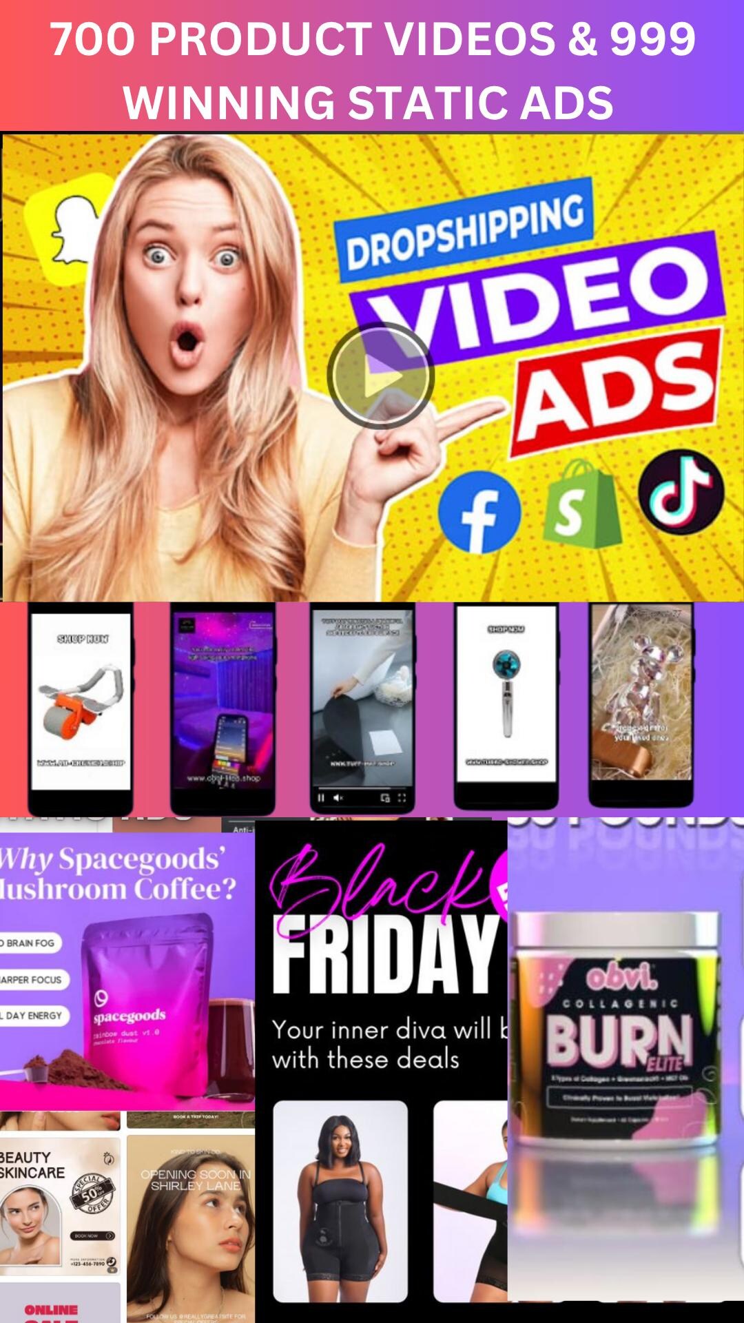 Shopify & Dropshipping Viral Ads Bundle | 700 Product Videos + 999 ...