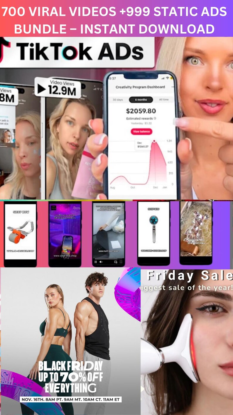 Mega Bundle: 999 Static Ads Canva Templates + 700 Viral Product Videos ...