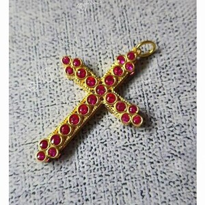 1.50Ct Cross Pendant, Round Red Ruby, Charm Pendant, Hip Hop Unisex Pendant Necklace, Birthday Gift Pendant, Pendant For Love, Gift For Her