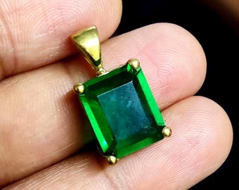 2Ct Green Emerald Pendant Emerald Cut Simulated Green Emerald Solitaire Pendant 14K Yellow Gold Finish Women's Pendant Gift For Her
