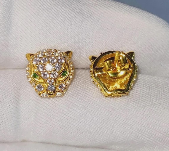 2ct Round Cut Leopard Design Stud Diamond 14K Yellow Gold Finish