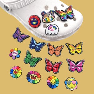 Butterfly & Sunflower Croc Charms - Cute Cartoon Shoe Accessories for Girls Teens,  Cartoon Croc Charms
