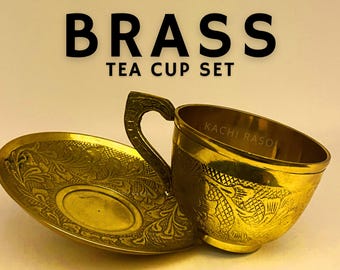Handcrafted Brass Tea Cup and Saucer Set: Traditional Indian Design