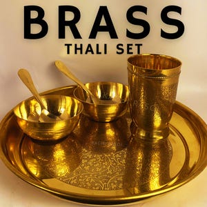 Pure Brass Dinner Thali Set – Traditional Indian Dinner Set | Brass Plate | Handcrafted for Gifting & Festive Dining