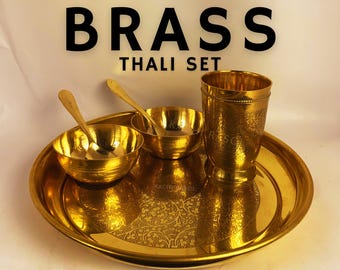Handcrafted Brass Thali Set: Traditional Indian Dinnerware