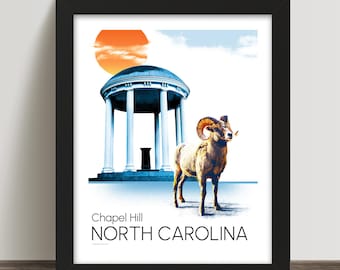 Chapel Hill North Carolina Framed Art Print, Home Decor, Modern Design, Gift for UNC Graduates and Students, UNC Chapel Hill, Tarheels