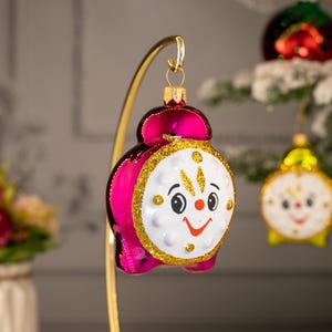 Hand blown Alarm Clock – glass figurine – hand painted Christmas tree ornament