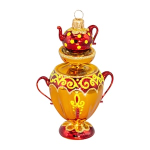 Russischer Samowar - Mundgeblasene handbemalte Glasfigur - Weihnachtsschmuck