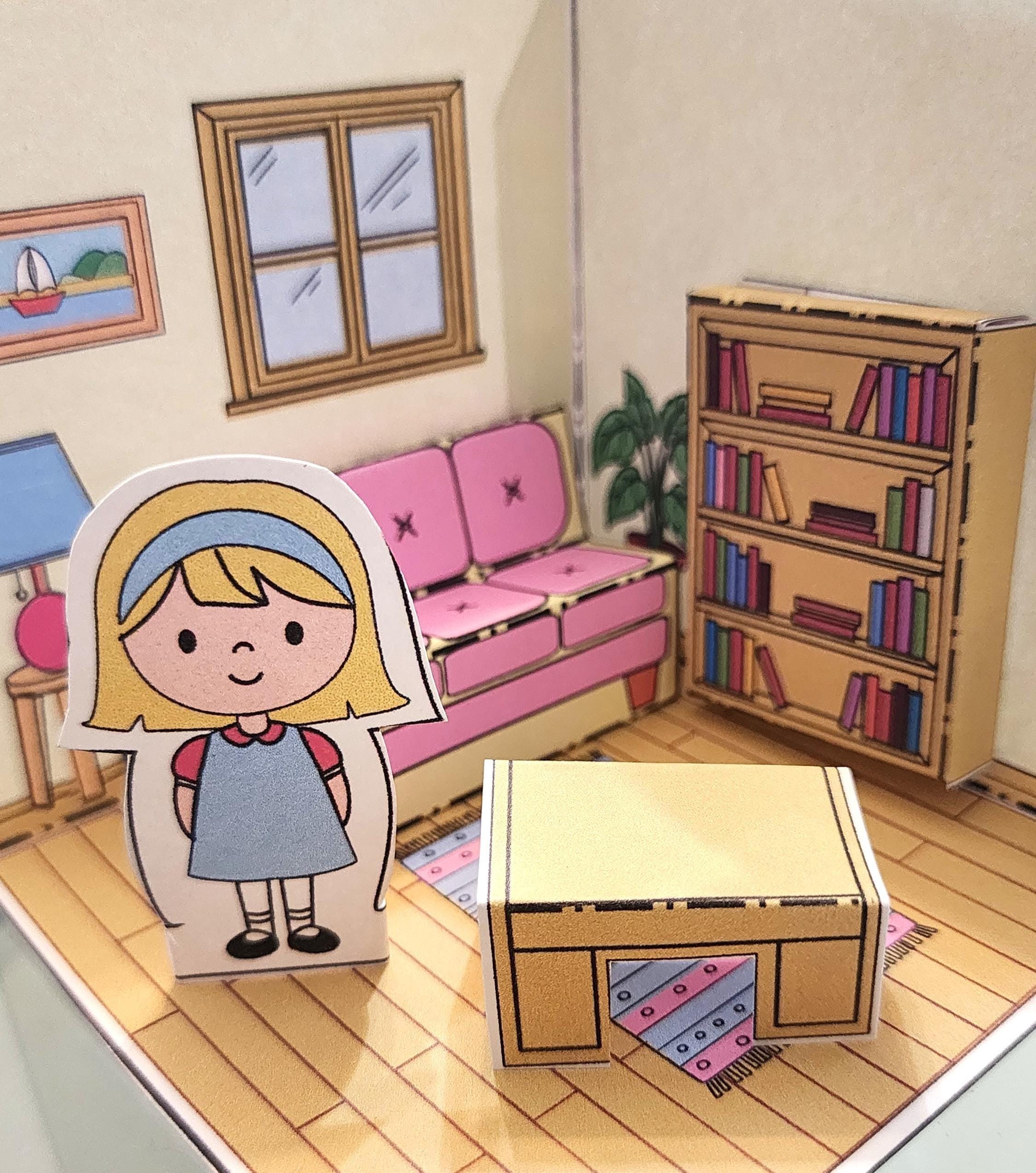DIY Printable & Paintable 3D Dollhouse Room for Kids , Printable Craft with Rooms, Furniture and Dolls