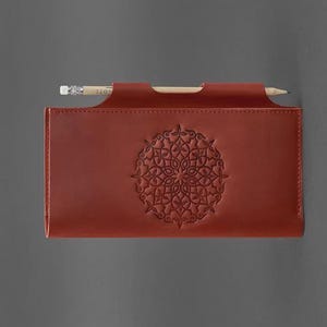 Leather women's travel case 3.0 coral with mandala - BN-TK-3-coral-man
