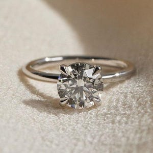 Classic Solitaire,  Moissanite Engagement Ring,  14K White Gold, Round Cut, Minimalist Wedding Ring, Promise Ring for Her, 2 Ct Round