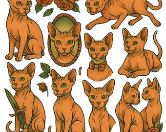 Hairless Cat Tattoo Flash Tee – Funny Sphynx Lover Graphic Shirt
