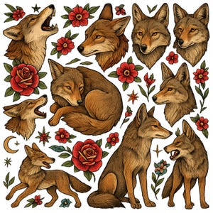 Coyote Tattoo Flash Tee – Desert Spirit Animal Graphic Shirt