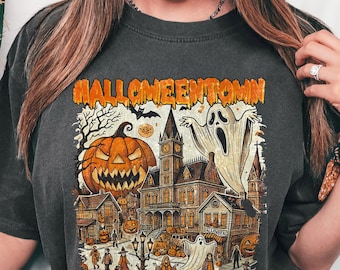 Halloweentown Shirt, Vintage Haunted House, Ghost Pumpkin, Witch Graphic Tee, Comfort Colors, Halloween Town Top Spooky Fall Gift