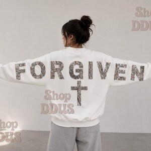 Camo Forgiven Arm to Arm Lettering Hoodie, Hunting Sweatshirt Faith Christmas Gift Religious Present Jesus Apparel Christian Text Zip Hoodie image 4
