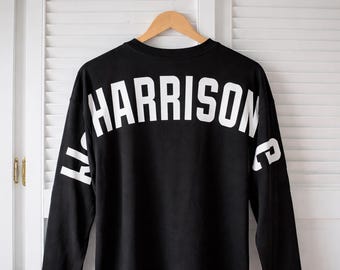 Longsleeve Personalized Arm to Arm Lettering Oversized Tshirt, Arm to Arm Big Bold Text Shirt, Comfort Colors Big Print, Y2k Longsleeve Tee