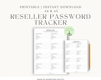 Tracker password rivenditore / PDF A4 e A5 stampabili / Organizza accessi piattaforma, fornitore e azienda / Download digitale