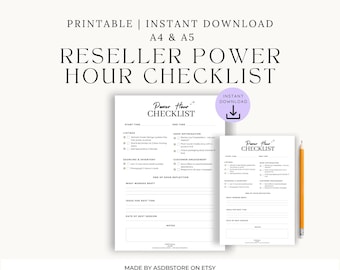 Elenco di controllo delle ore di potenza del rivenditore: produttività su Etsy, eBay, Poshmark (download PDF, formati A4/A5 inclusi)