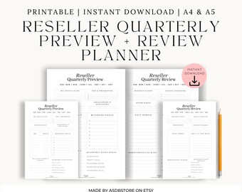 Pacchetto di pianificatori trimestrali per rivenditori: obiettivi di vendita e revisione aziendale (download digitale A4/A5)
