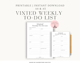 Lista di controllo settimanale del venditore Vinted: Planner per rivenditori, PDF A4/A5 (download digitale)