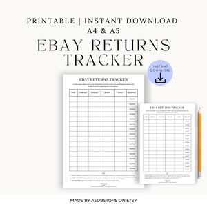 Registro de devoluciones de eBay: Registro de revendedor imprimible (PDF en formato A4 y A5)