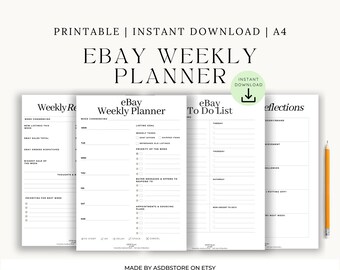 eBay Seller Weekly Planner: Printable A4 Reseller Productivity Sheet (Digital Download)