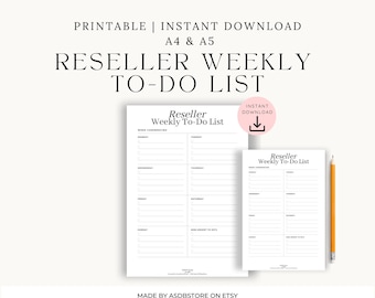 Elenco settimanale delle cose da fare per rivenditori: eBay, Etsy, Poshmark Planner (PDF A4 + A5)