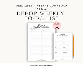 Lista di controllo settimanale del venditore Depop: planner stampabile per le cose da fare (PDF A4 e A5)