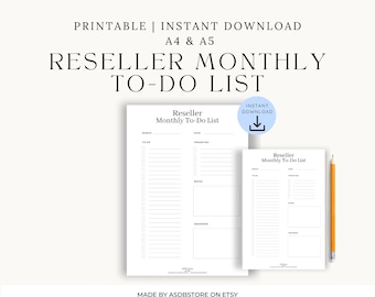 Elenco delle cose da fare mensili per rivenditori / eBay, Etsy, Depop, Planner Vinted (PDF)