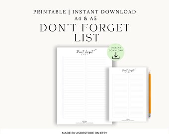 Don’t Forget List | Printable Reminder Sheet for Resellers Businesses Students PDF (A4 + A5)