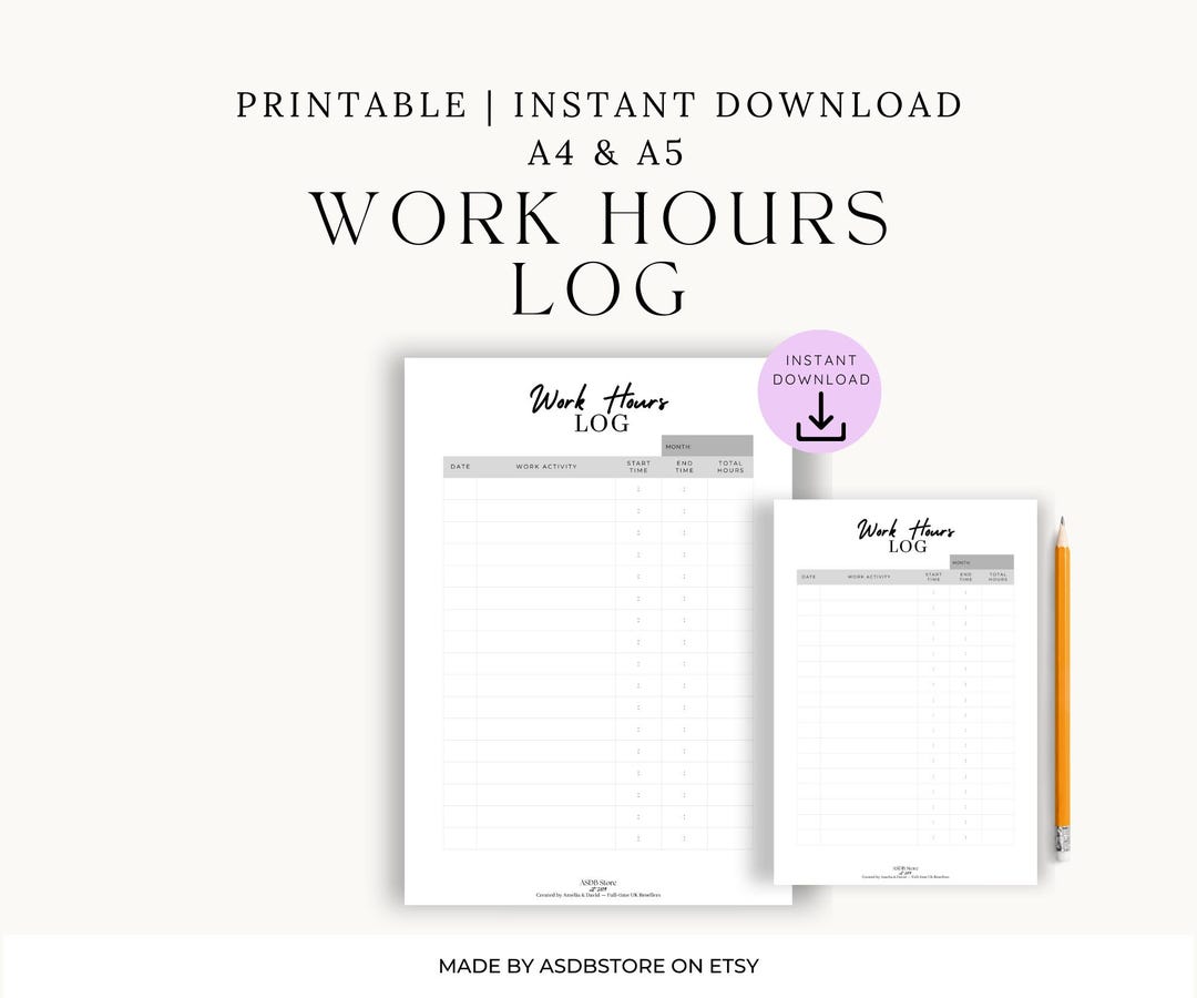 Work Hours Log | Printable Time Tracker Sheet for Resellers & Small ...
