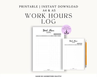 Work Hours Log | Printable Time Tracker Sheet for Resellers & Small Businesses PDF (A4 + A5)