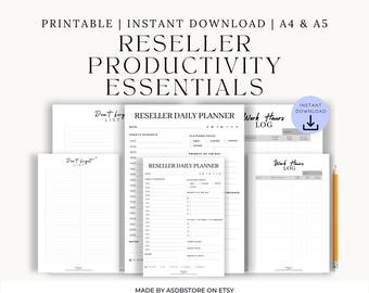 Productivity Essentials Bundle | Daily Planner & Work Log for Resellers (PDF Download A4/A5)