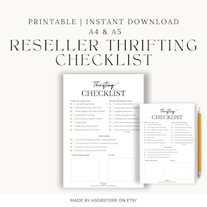 Charity Shop Thrifting Sourcing Checklist | Printable Thrift Store Guide for Resellers | eBay & Vinted Buying Tips | Digital PDF Download