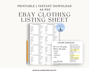 Strumento per la creazione di inserzioni di abbigliamento su eBay / Foglio di inserzione per rivenditori in formato PDF A4