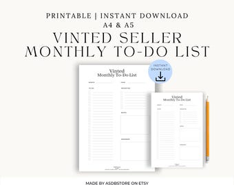 Vinted Seller Monthly To-Do List | Printable Planner (A4 + A5) (PDF)