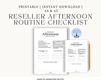 Checklist pomeridiana per rivenditori: agenda giornaliera stampabile per eBay, Vinted, Depop (download digitale A4/A5)