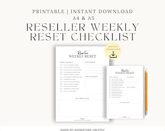 Checklist settimanale per rivenditori: Planner stampabile per Etsy, eBay, Depop (download PDF A4/A5)