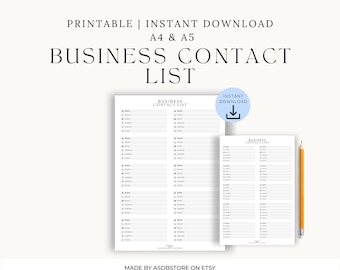 Reseller Contact List | Printable Business Contact Sheet PDF (A4 + A5)
