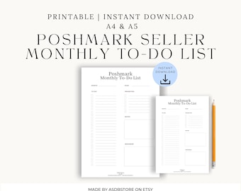 Poshmark Seller Monthly To-Do List | Printable Planner (A4 + A5 PDF)