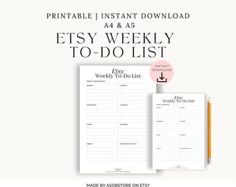 Elenco settimanale delle cose da fare per i venditori Etsy / Planner A4, A5 (PDF)