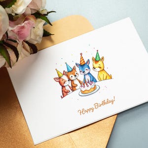 Cartão de presente de aniversário para imprimir com filhotes de animais