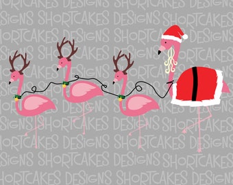 Christmas Flamingos Santa Reindeer Digital Download Svg/Png/Jpeg/DXF